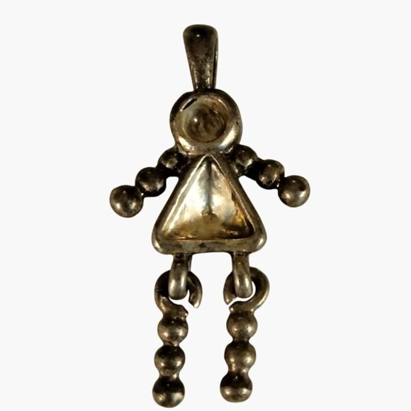 Geometric Girl Charm Silver Tone Metal Pendant - Picture 1 of 3